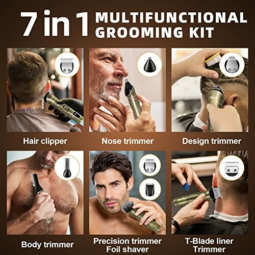 7 in 1 multifunctional grooming kit with various trimmers and shavers.