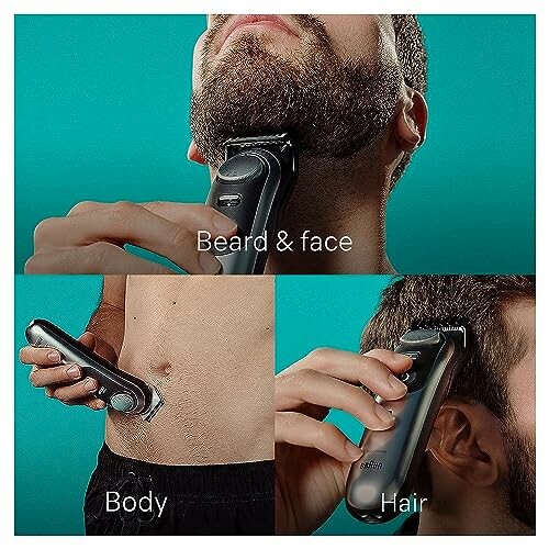 Man using an electric trimmer for beard, body, and hair grooming.