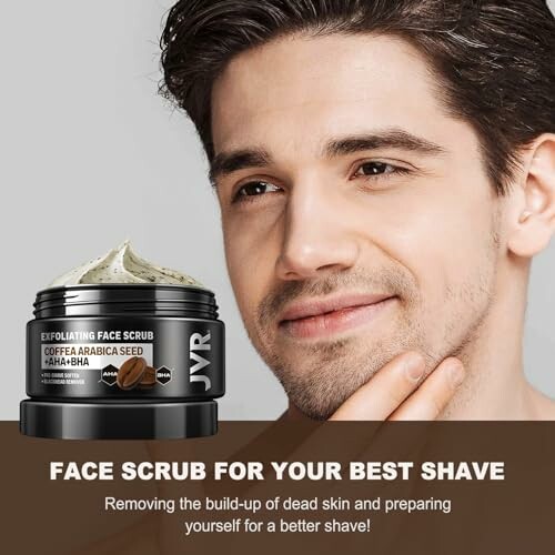 Man using face scrub for better shave