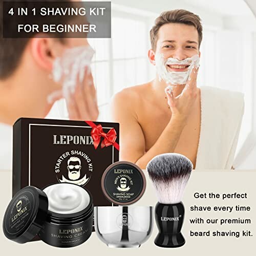Man using Leponix 4-in-1 shaving kit for beginners