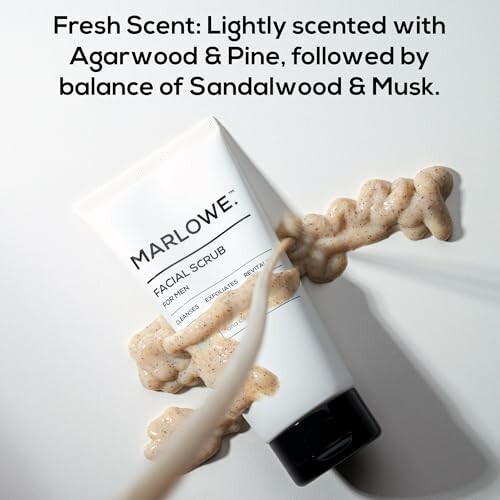 Marlowe facial scrub with exfoliating texture and fresh scent description.