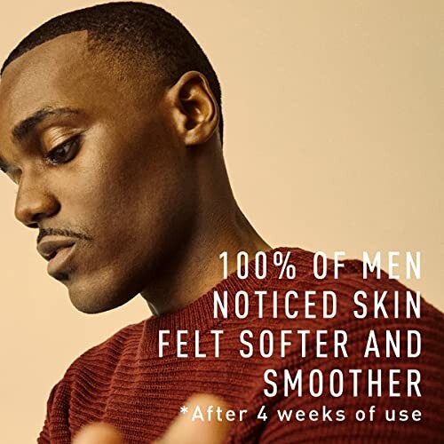 Man with caption about skin softness after using Bevel Shaving Kit product