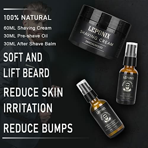 Natural shaving cream set with pre-shave and aftershave products.