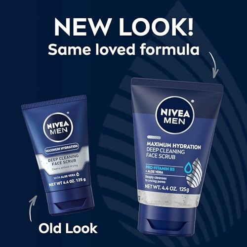 Nivea Men face scrub packaging, old and new look comparison.