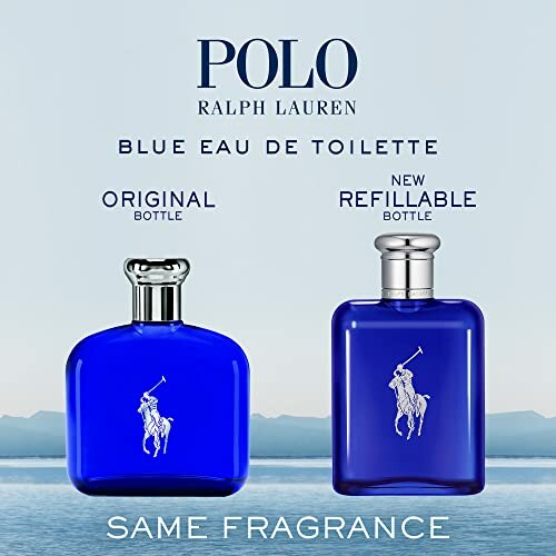 Polo Ralph Lauren Blue Eau de Toilette original and refillable bottles.