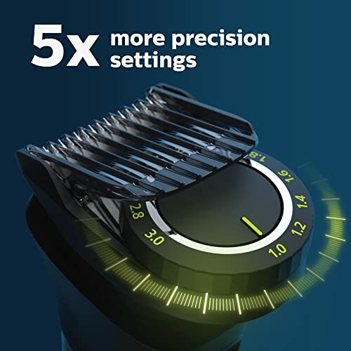 Close-up of a hair trimmer with precision settings dial.
