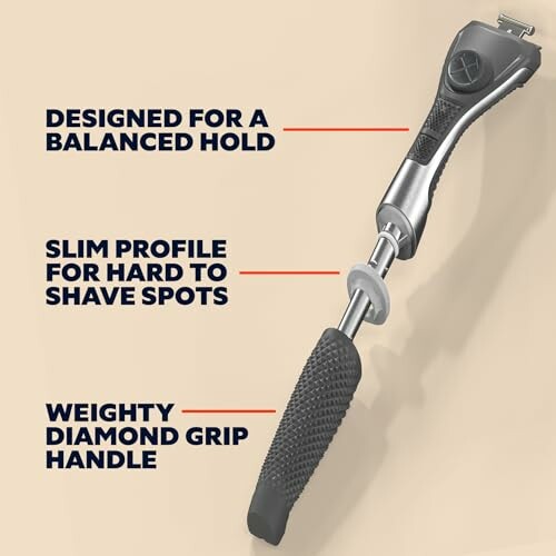 Razor with balanced hold, slim profile, and diamond grip handle.