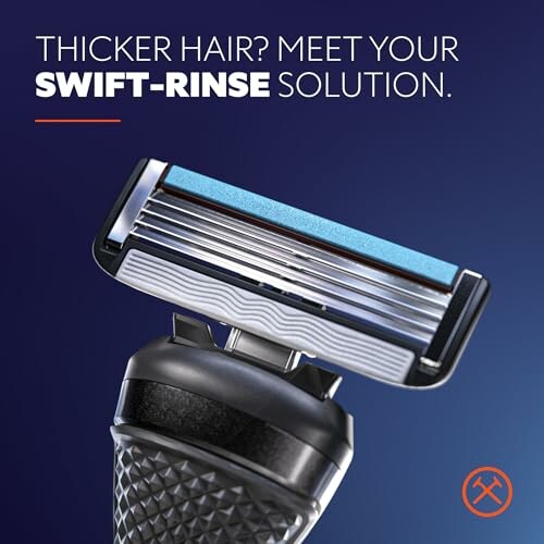 Razor with swift-rinse solution for thicker hair.