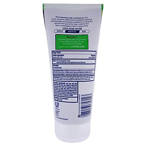 Back view of St. Ives Fresh Skin Apricot Scrub tube showing ingredients and product details.