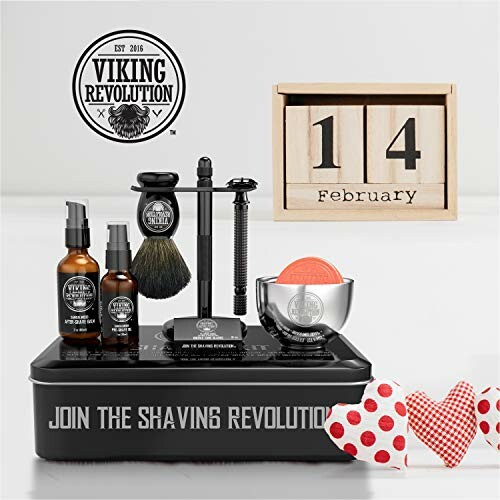 Viking Revolution shaving kit with grooming products and calendar.