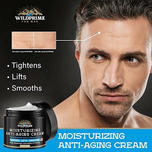 Man with Wildprime moisturizing anti-aging cream.